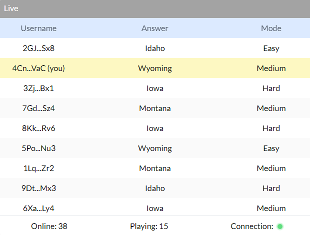 Screenshot showing live answers from other players with percentages and response times